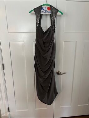 Nicole Miller Charcoal  Draped Cocktail Dress with Sequin Accent